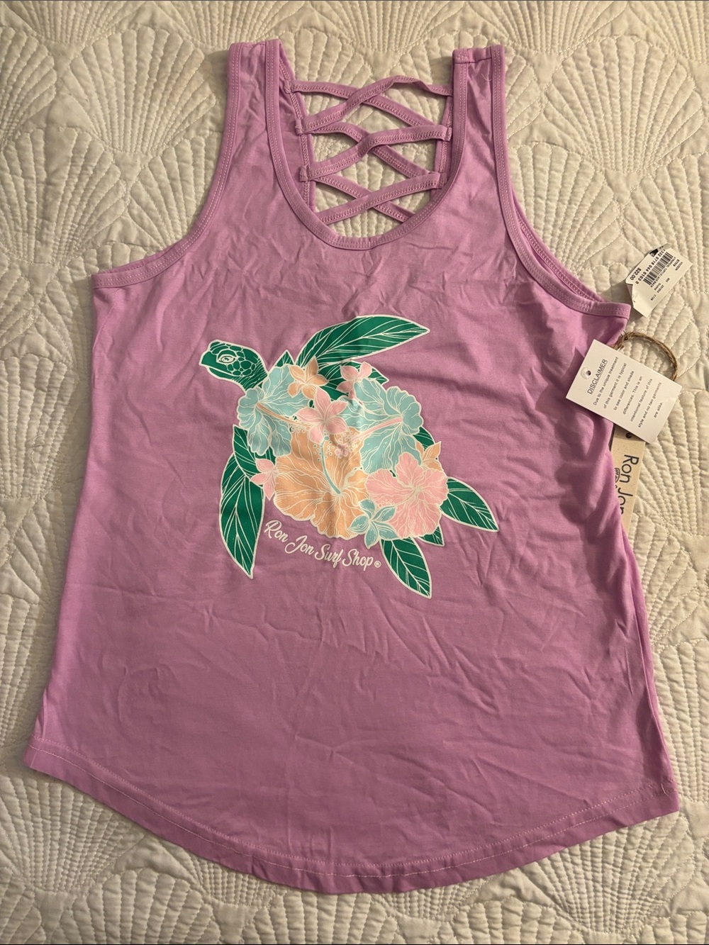 Ron Jon Lavender Floral Turtle Crisscross Back Tank